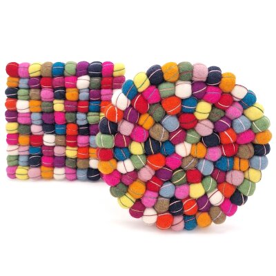 Topfuntersetzer 18 cm Filzkugeln bunter Faden