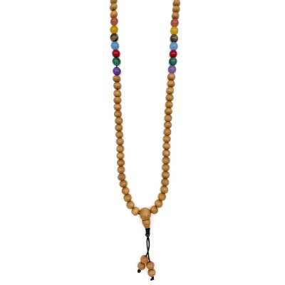 Halskette Mala 7 Chakra, Holzperlen