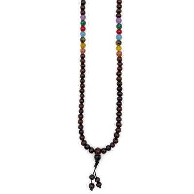 Halskette Mala 7 Chakra, Holzperlen