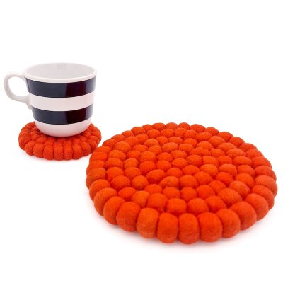 Topfuntersetzer 18 cm Filzkugeln rund uni orange