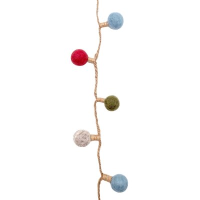 Deko-Filzkette Filzkugelkette Bulb mit Jute grau/rot/olive/hellblau