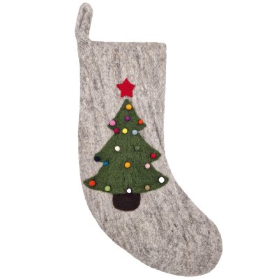 Filz Weihnachtssocke Nikolausstiefel naturfarben mit Weihnachtsbaum