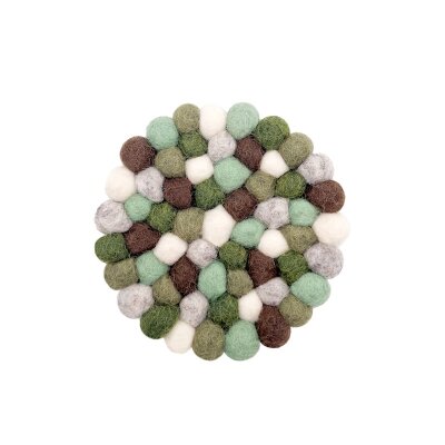 Tassenuntersetzer 9 cm rund Filzkugeln Salbei-Mix