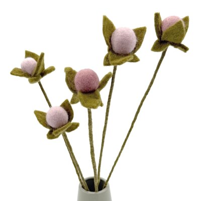 Filzblumen pastellrosa Blütenknospen 5er-Set