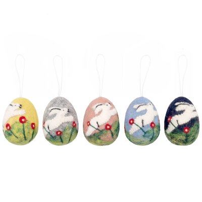 Filzanhänger Ei mit Hoppelhase 5er-Set