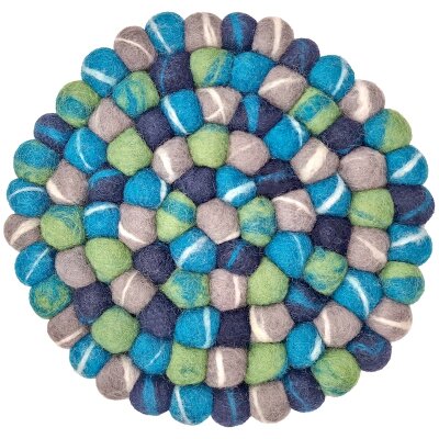 Topfuntersetzer 18 cm Filzkugeln tie dye petrol rund