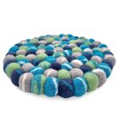 Topfuntersetzer 18 cm Filzkugeln tie dye petrol rund