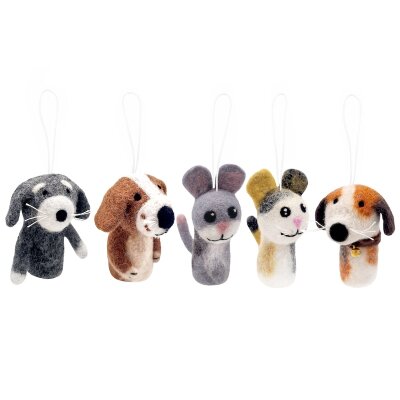 5er-Set Anhänger Filztiere Hund & Katz