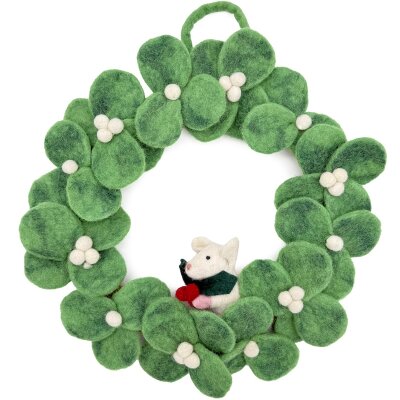 Filzkranz weiße Blüten mit Filzmaus, 35cm