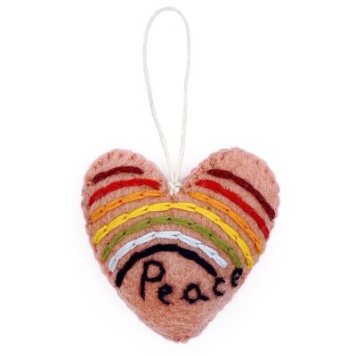 Filzanhänger rosa PEACE-Herz, bestickt