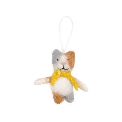 Filzanhänger kleine Katze mit gelbem Schal