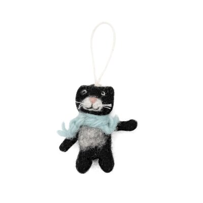 Felted Christmas Hanger Cat blue Scarf