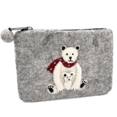 Filzbeutel Eisbär mit Kind 19 x 13 cm