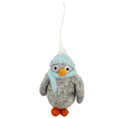 Filzanhänger Pinguin pastellblaue Mütze