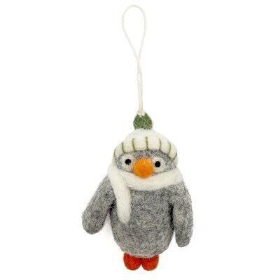 Filzanhänger Pinguin weiße Mütze mit grünem Bommel