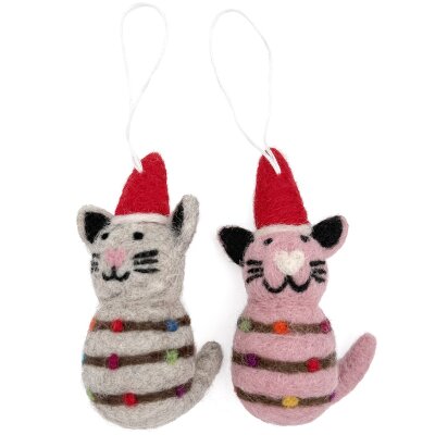 Christmas Cat Ornament - pink