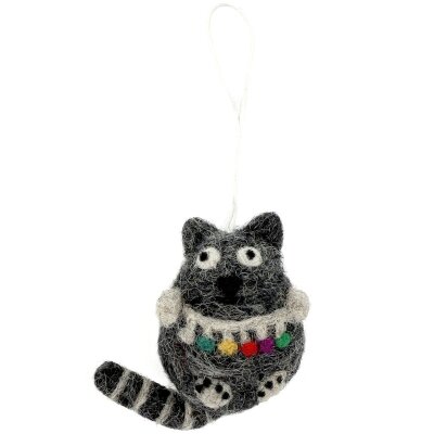 Filzanhänger Katze mit Lichterkette anthrazit melange
