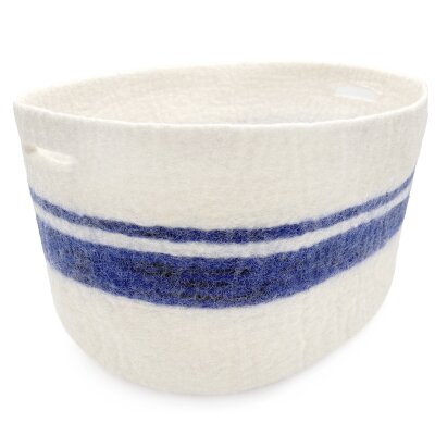 Filzkorb oval blaue Streifen groß 40 cm