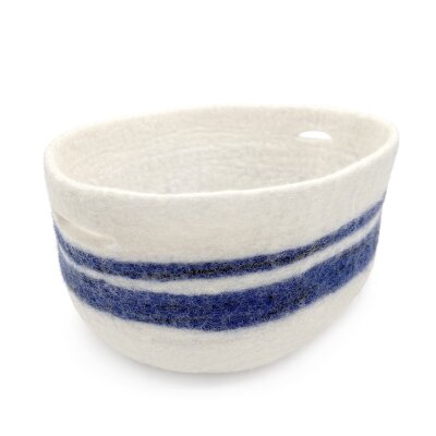 Filzkorb oval blaue Streifen klein 30 cm