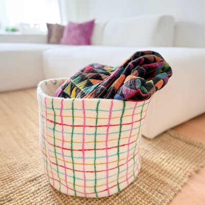 Colorful Checkered Basket - Tall Felted Container