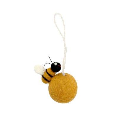 Key Chain Feltball with Bee, yellow