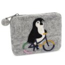 Felted Bag Penguin with Bicycle 15 x 12 cm