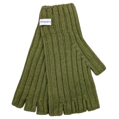 Cashmere Gloves rib-knit olive green