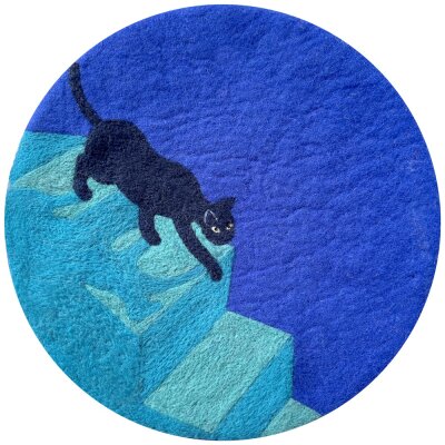 Filzsitzkissen Katze auf Treppe blau 38 cm