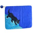 Felted Bag Cat on Stairs blue 15 x 12  cm