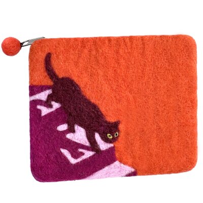 Felted Bag Cat on Stairs orange 15 x12 cm
