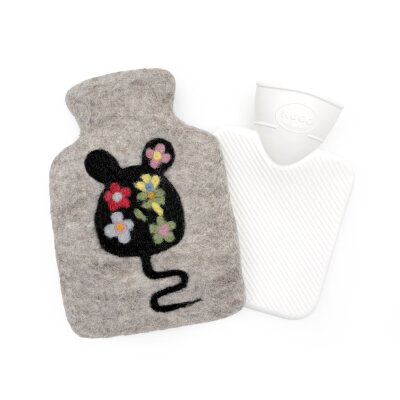 Felted Hot Water Bottle 0,2 L Flower Mouse