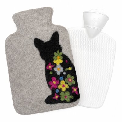 Felted Hot Water Bottle 1,8 L Flower Cat