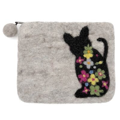 Filzbeutel Blumen-Katze 15 x 12 cm