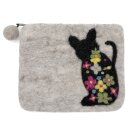 Filzbeutel Blumen-Katze 15 x 12 cm