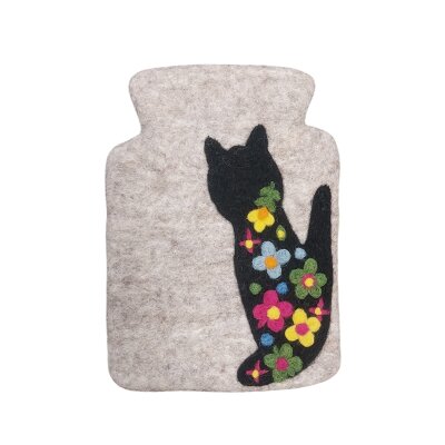 Wärmflaschenbezug Blumen-Katze, mit Wärmflasche 0,6 L