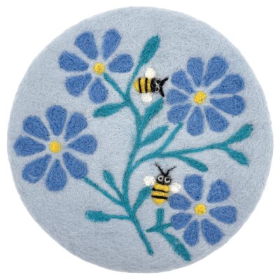 Felted trivet 20 cm Flowers with 2 bees
