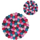 Felted trivet 18 cm Red/Pink/Blue